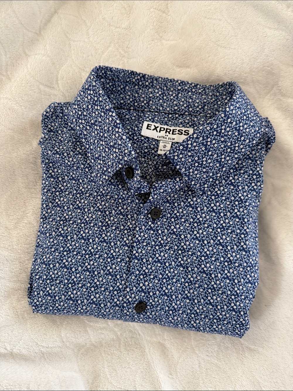 Express Men’s Extra Slim Navy Micro-Print  Dress Shirt